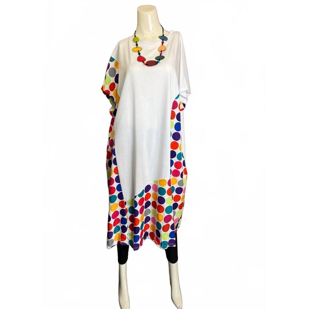 NEW VANITE COUTURE women's rainbow dots dress in white multi